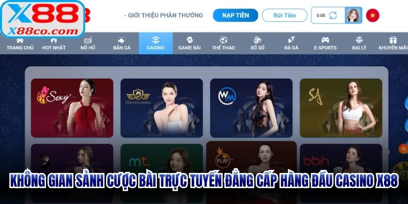 Không gian sảnh cược bài trực tuyến đẳng cấp hàng đầu casino X88