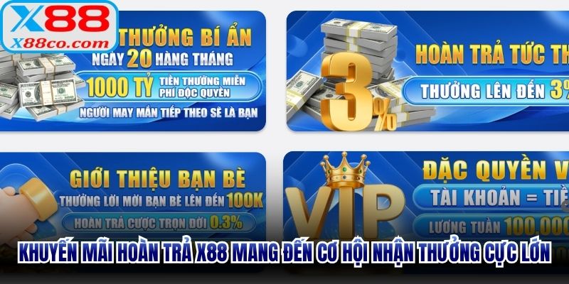 Khuyến mãi hoàn trả X88 mang đến cơ hội nhận thưởng cực lớn mỗi ngày