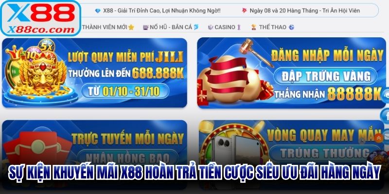 Sự kiện khuyến mãi X88 hoàn trả tiền cược siêu ưu đãi hàng ngày