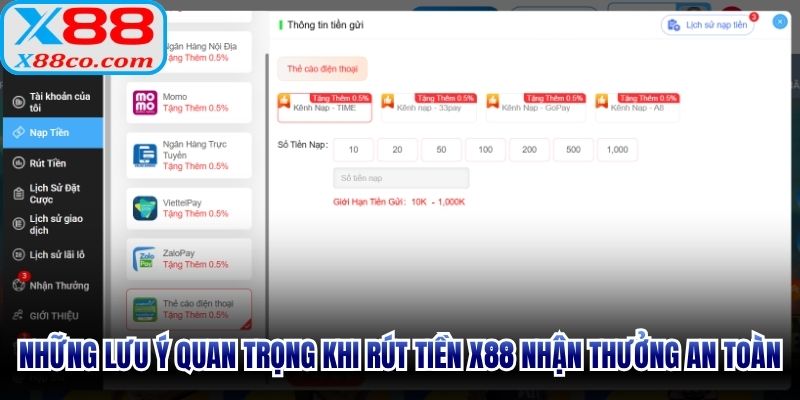 Những lưu ý quan trọng khi rút tiền X88 nhận thưởng an toàn