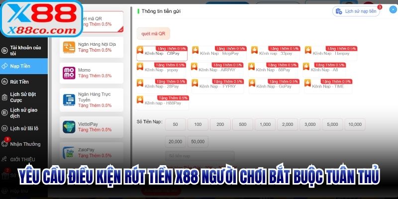 Yêu cầu điều kiện rút tiền X88 người chơi bắt buộc tuân thủ